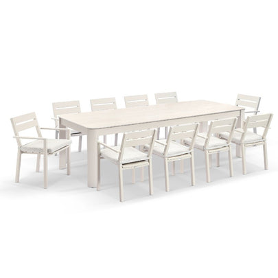 Malibu 2.65m Outdoor Aluminium and Ceramic Dining Table with 10 Santorini Chairs