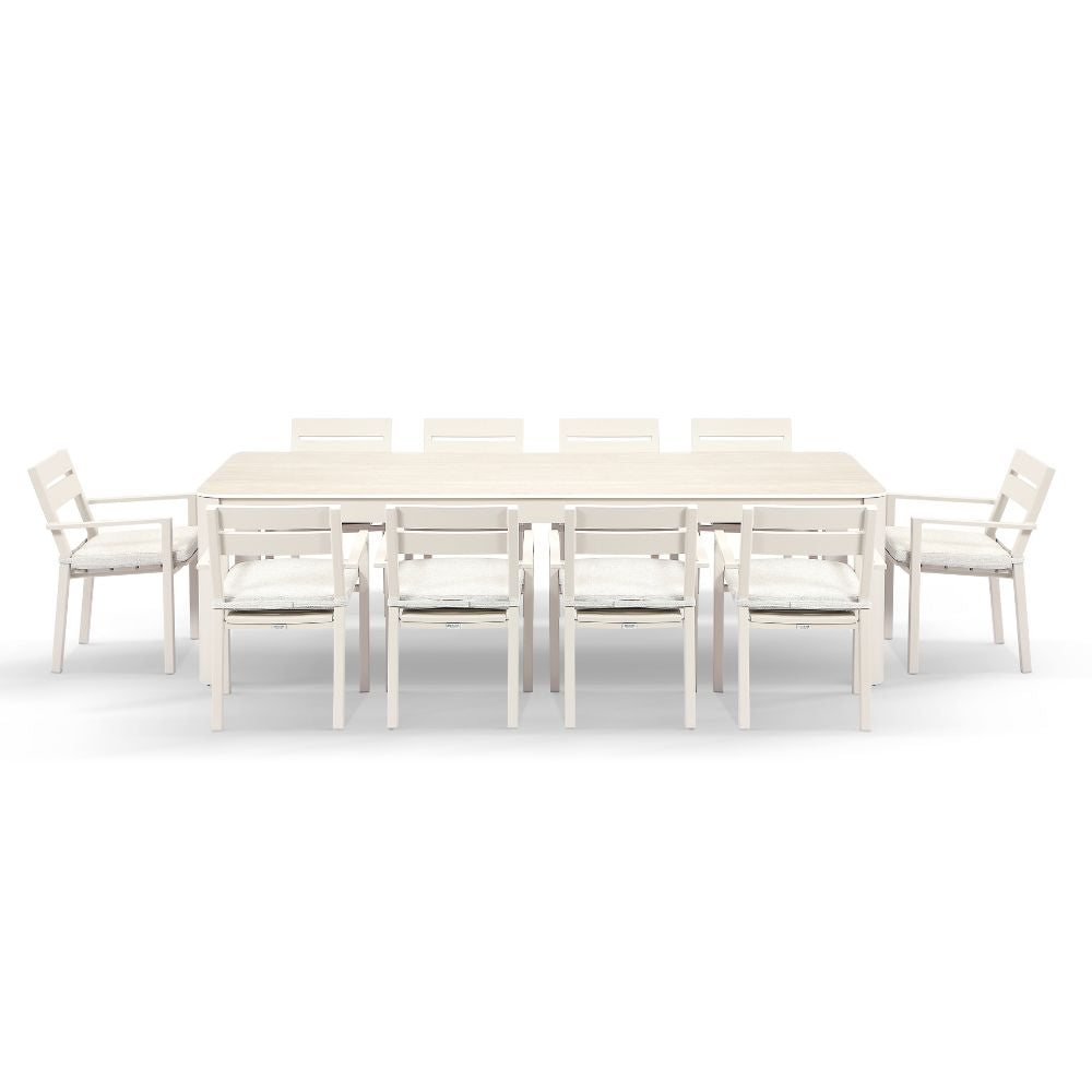 Malibu 2.65m Outdoor Aluminium and Ceramic Dining Table with 10 Santorini Chairs
