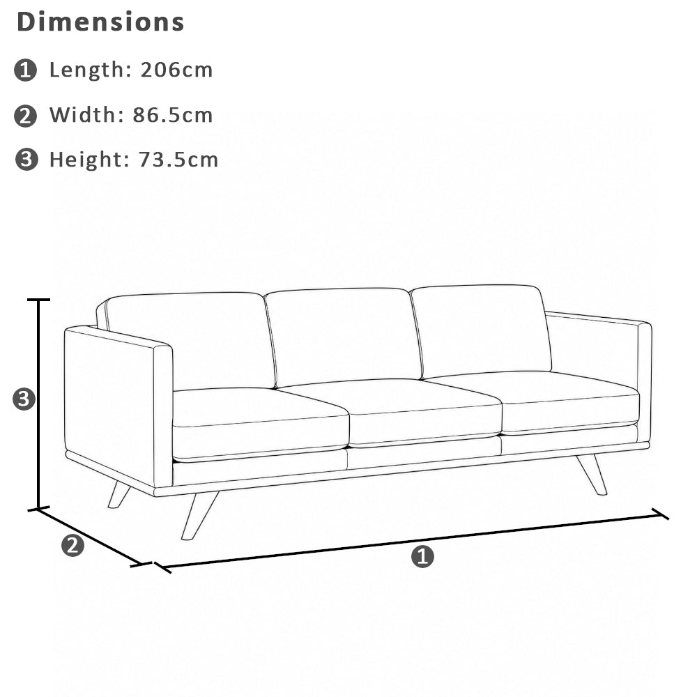 Manly Italian Leather Couch Indoor 3 Seater Hazel Lounge Sofa