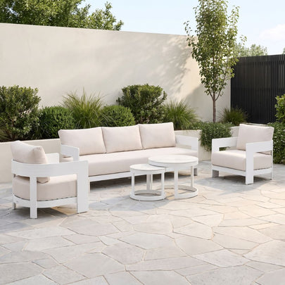Marlo 3+1+1 Outdoor Aluminium Lounge With Coffee Table Set in White
