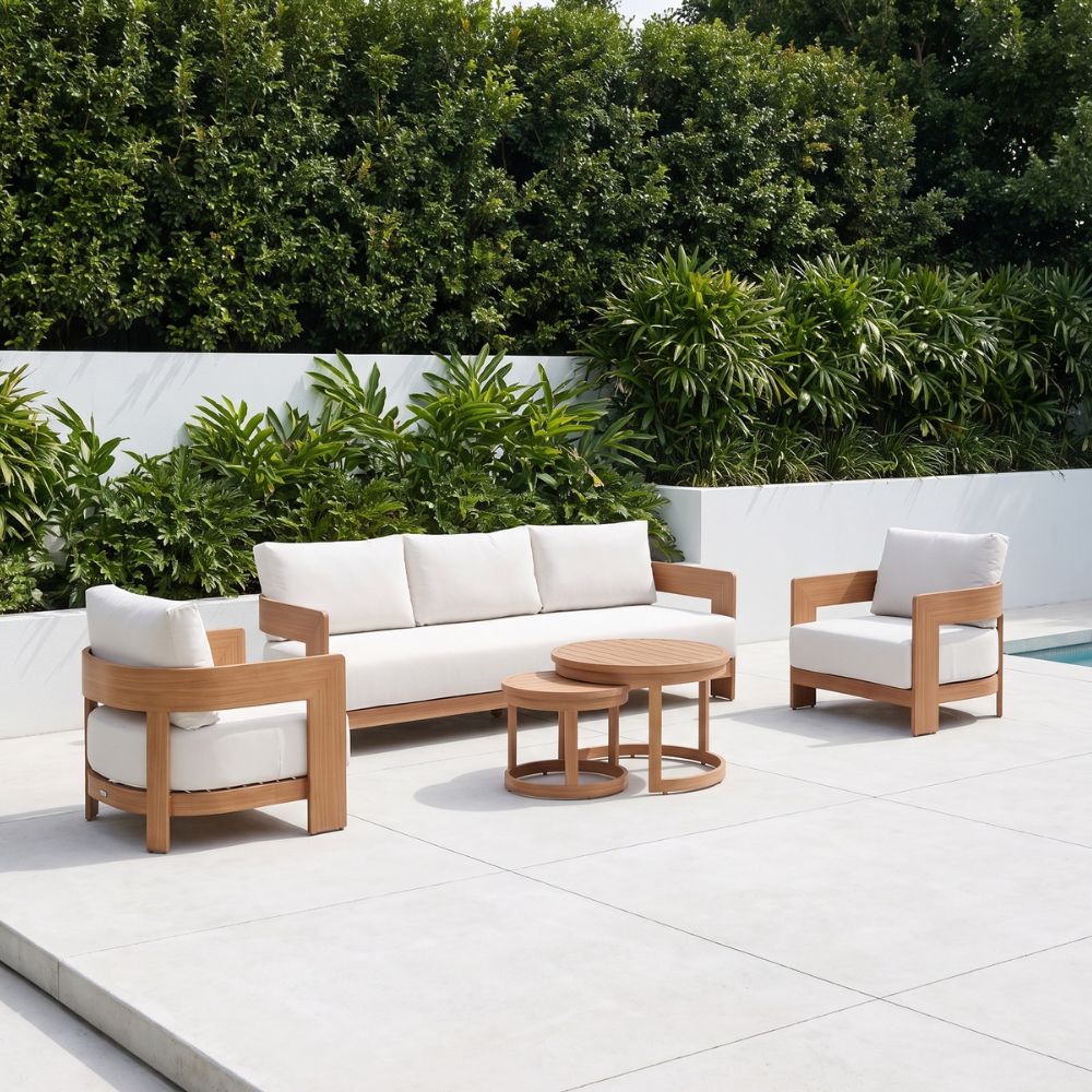 Marlo 3+1+1 Outdoor Aluminium Lounge With Coffee Table set in Cedar Look