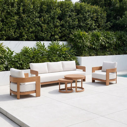 Marlo 3+1+1 Outdoor Aluminium Lounge With Coffee Table set in Cedar Look