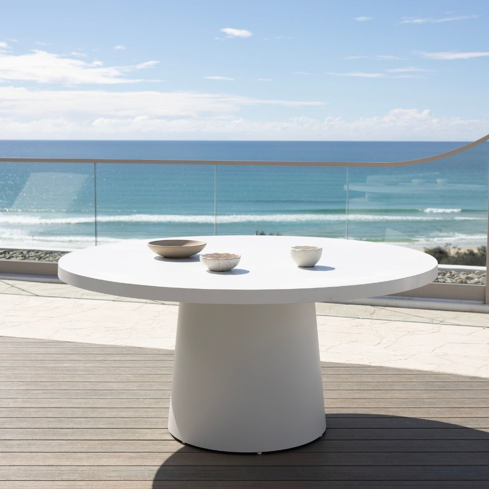 Narrabeen Outdoor 1.6m Round Ceramic Dining Table with 6 Hugo Rope Chairs
