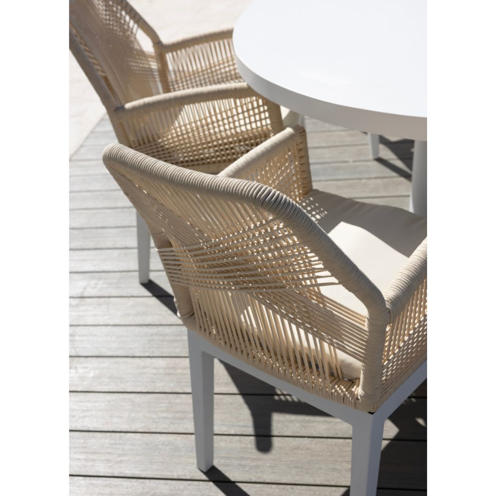 Narrabeen Outdoor 1.6m Round Ceramic Dining Table with 6 Hugo Rope Chairs