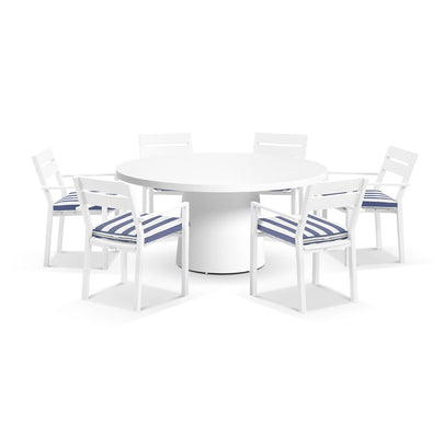 Narrabeen Outdoor 1.6m Round Ceramic Dining Table with 6 Santorini Chairs