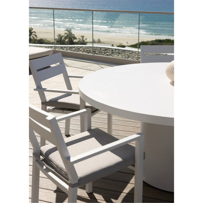 Narrabeen Outdoor 1.6m Round Ceramic Dining Table with 6 Santorini Chairs