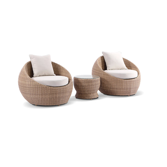 Newport Outdoor Wicker Lounge 2x Arm Chair with Side Table