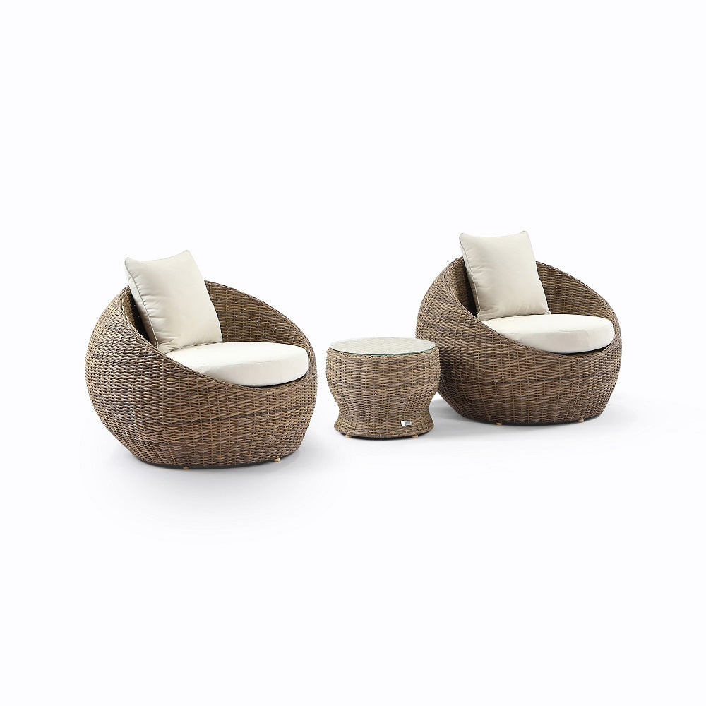 Newport Outdoor Wicker Lounge 2x Arm Chair with Side Table