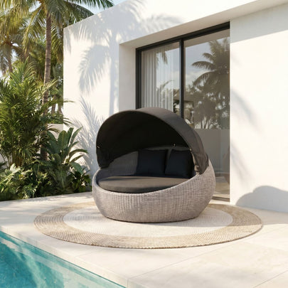 Newport Outdoor Round Wicker Daybed with Canopy