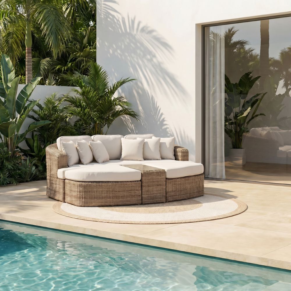 Noosa Outdoor Modular 4 Piece Daybed in Half Round Wicker