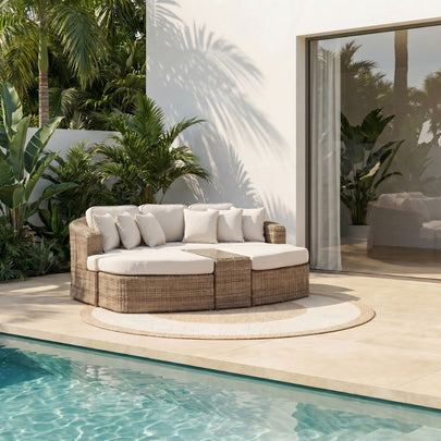 Noosa Outdoor Modular 4 Piece Daybed in Half Round Wicker