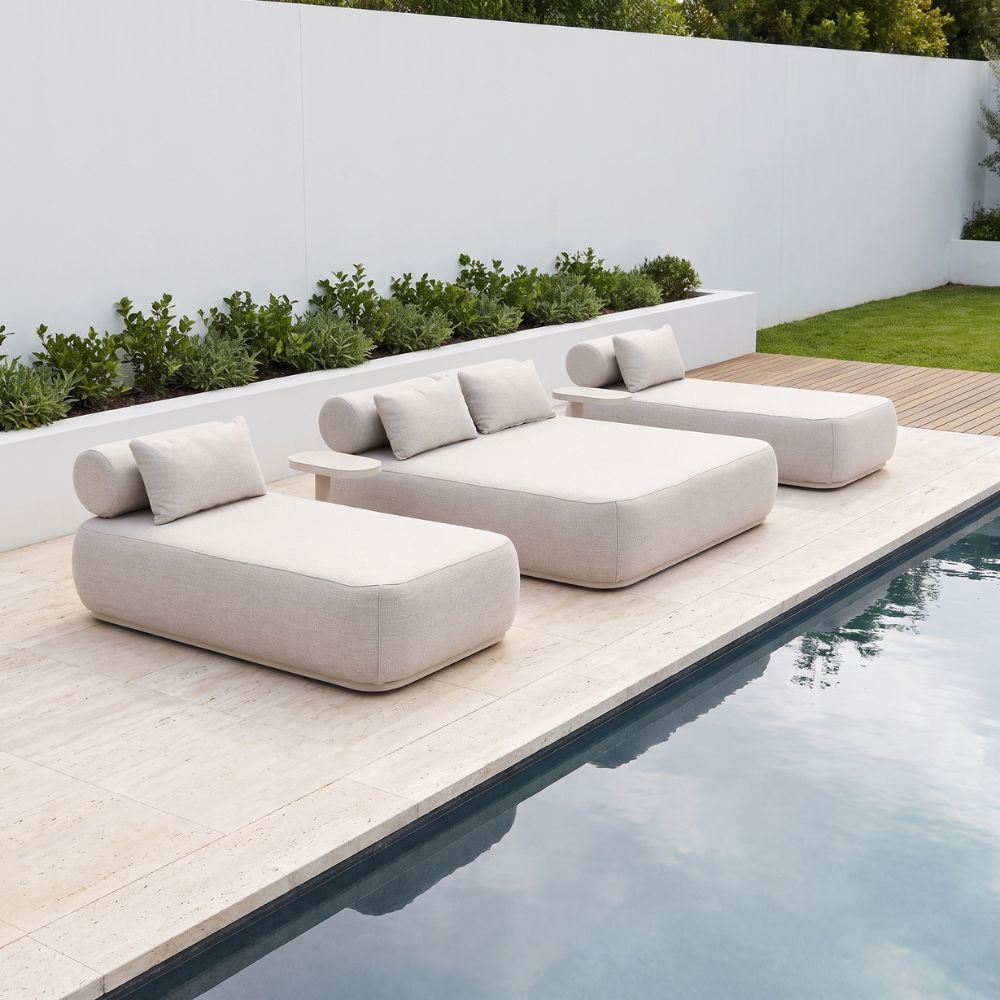 Norfolk Outdoor Aluminium Double and Single Sun Lounge Set with Side Tables Package