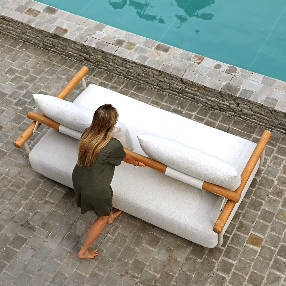Albany 3 Seater Outdoor Aluminium and Teak Timber Daybed Lounge