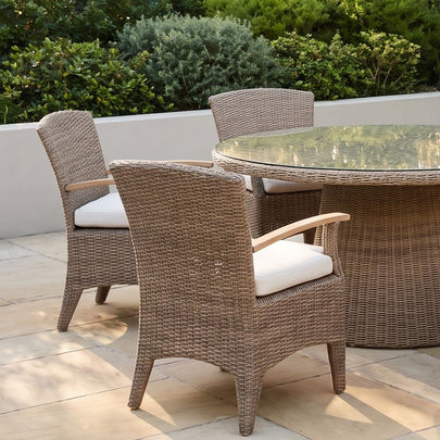 Kai Outdoor Wicker and Teak Dining Arm Chair