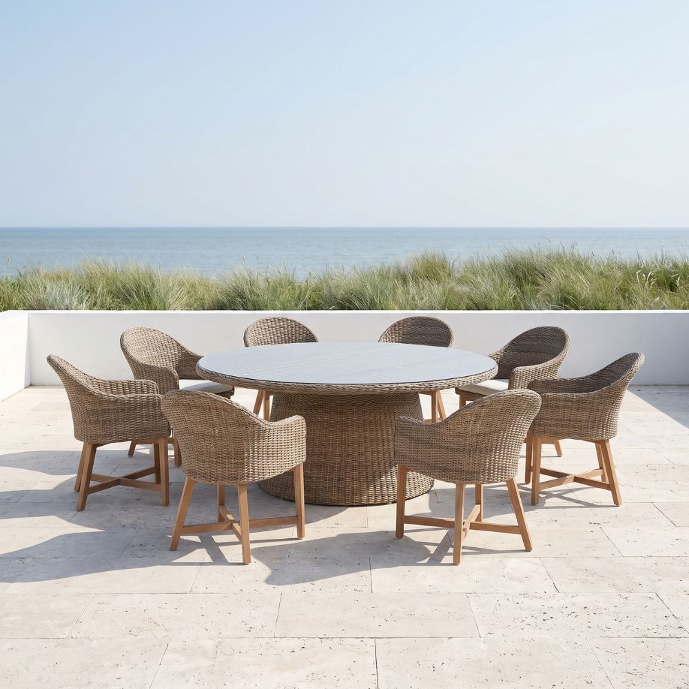 Plantation 8 with Coastal Outdoor Wicker Dining Chairs