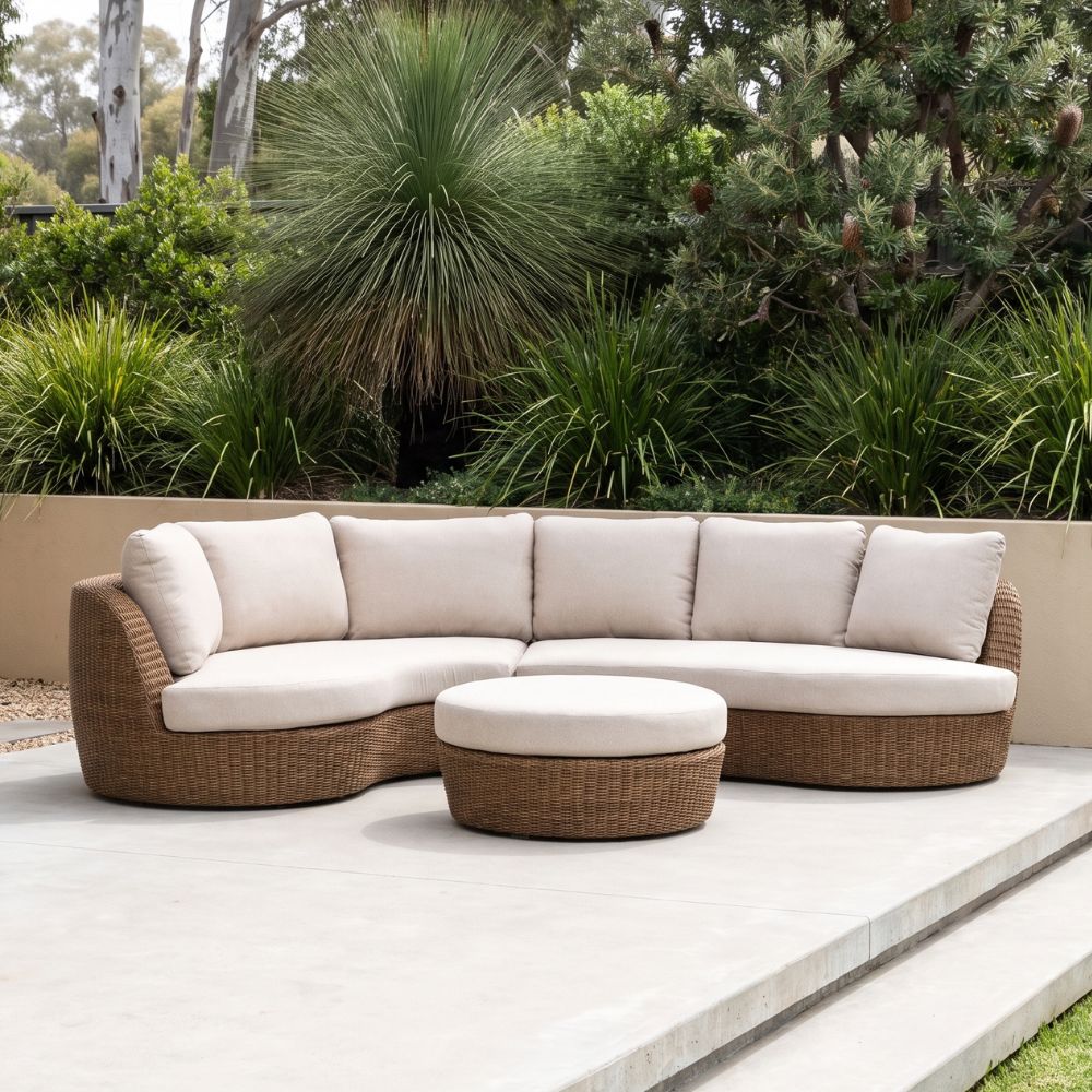 Reef Outdoor Wicker Corner Modular Lounge Setting with Ottoman
