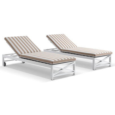 Kansas Outdoor Aluminium Sun Lounge Set on Wheels with Sunbrella Cushions