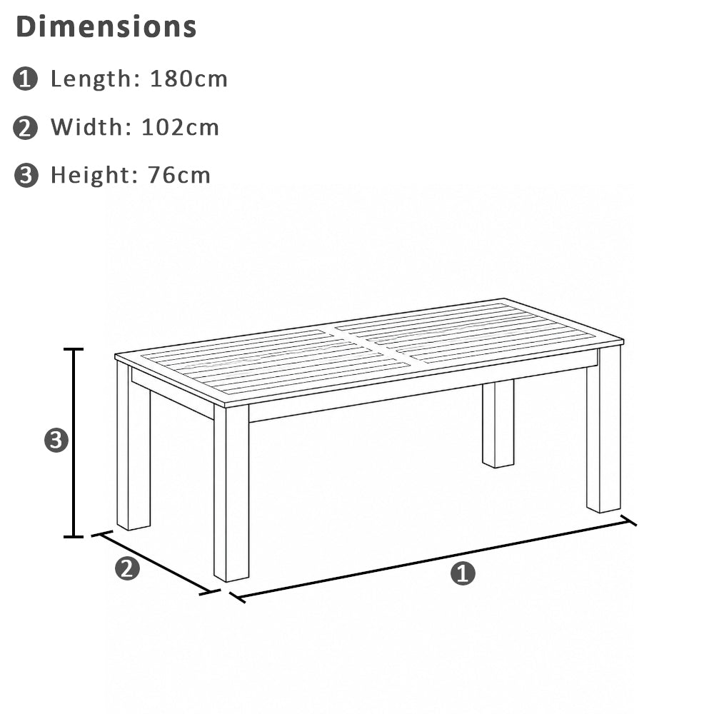 Santorini 1.8m Outdoor Rectangle Aluminium Dining Table with 6 Watego Malawi Style Wicker Chairs