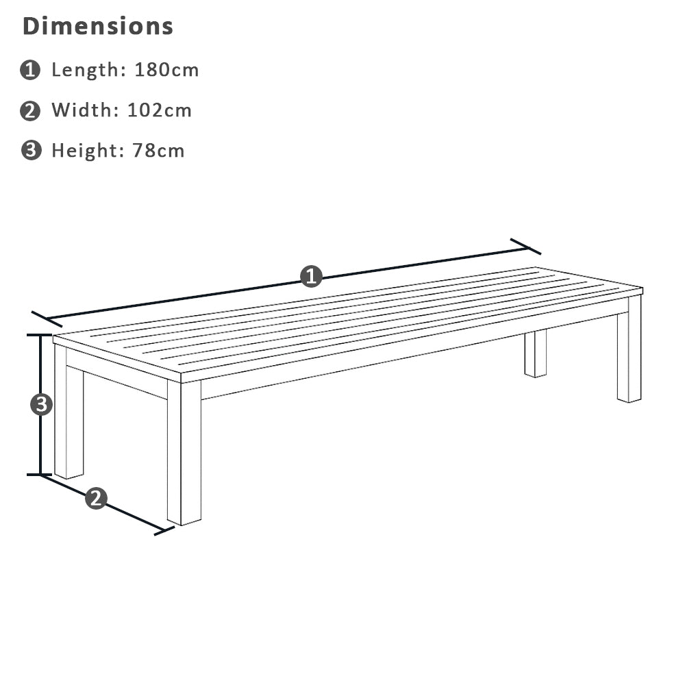 Santorini 1.8m Rectangle Aluminium Dining Table with 2 Bench Seats