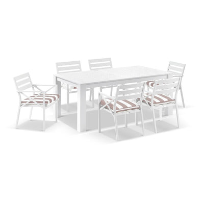 Santorini 1.8m Outdoor Rectangle Aluminium Dining Table With 6 Kansas Chairs in Sunbrella