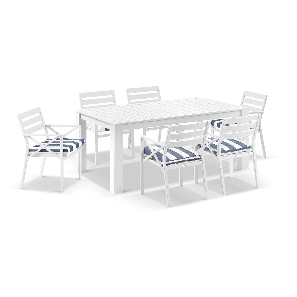 Santorini 1.8m Outdoor Rectangle Aluminium Dining Table With 6 Kansas Chairs