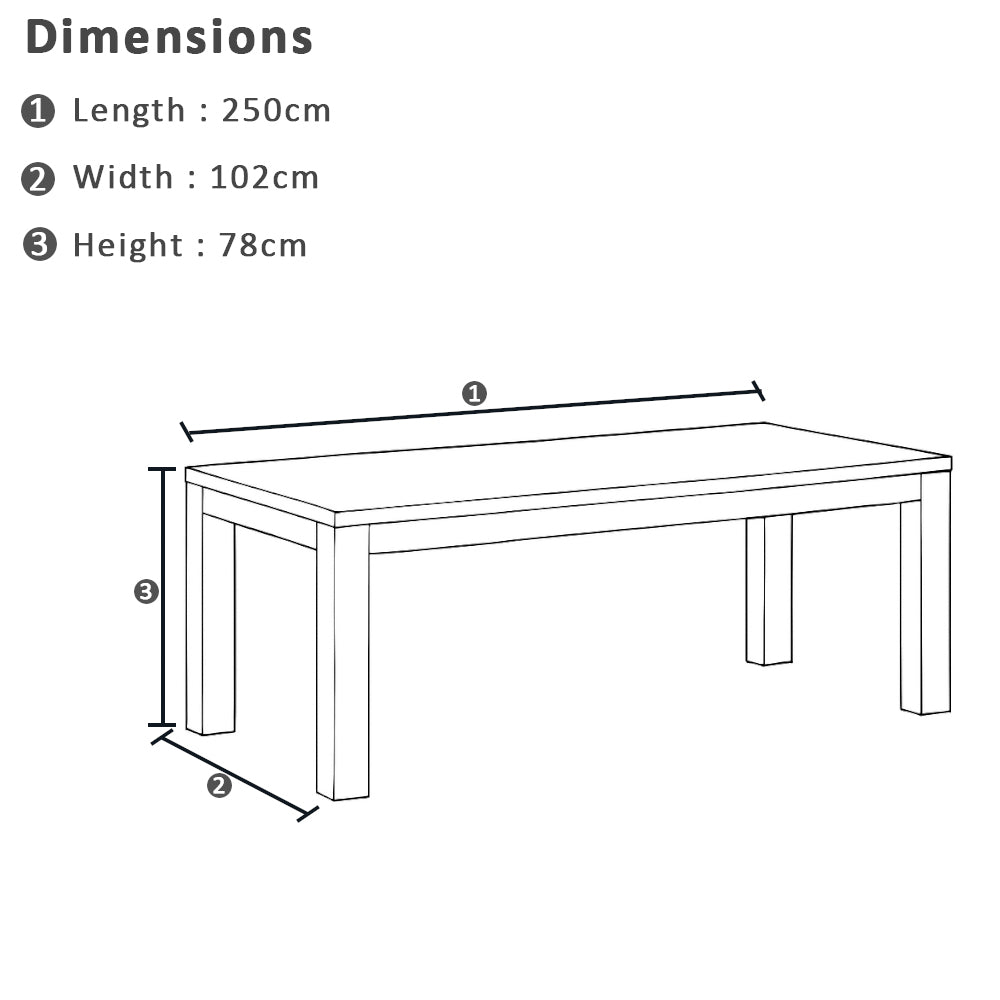 Santorini 2.5m Outdoor Rectangle Aluminium Dining Table with 8 Kansas Chairs in Sunbrella