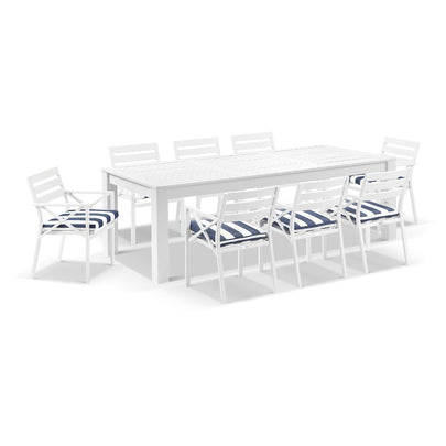 Santorini 2.5m Outdoor Rectangle Aluminium Dining Table with 8 Kansas Chairs