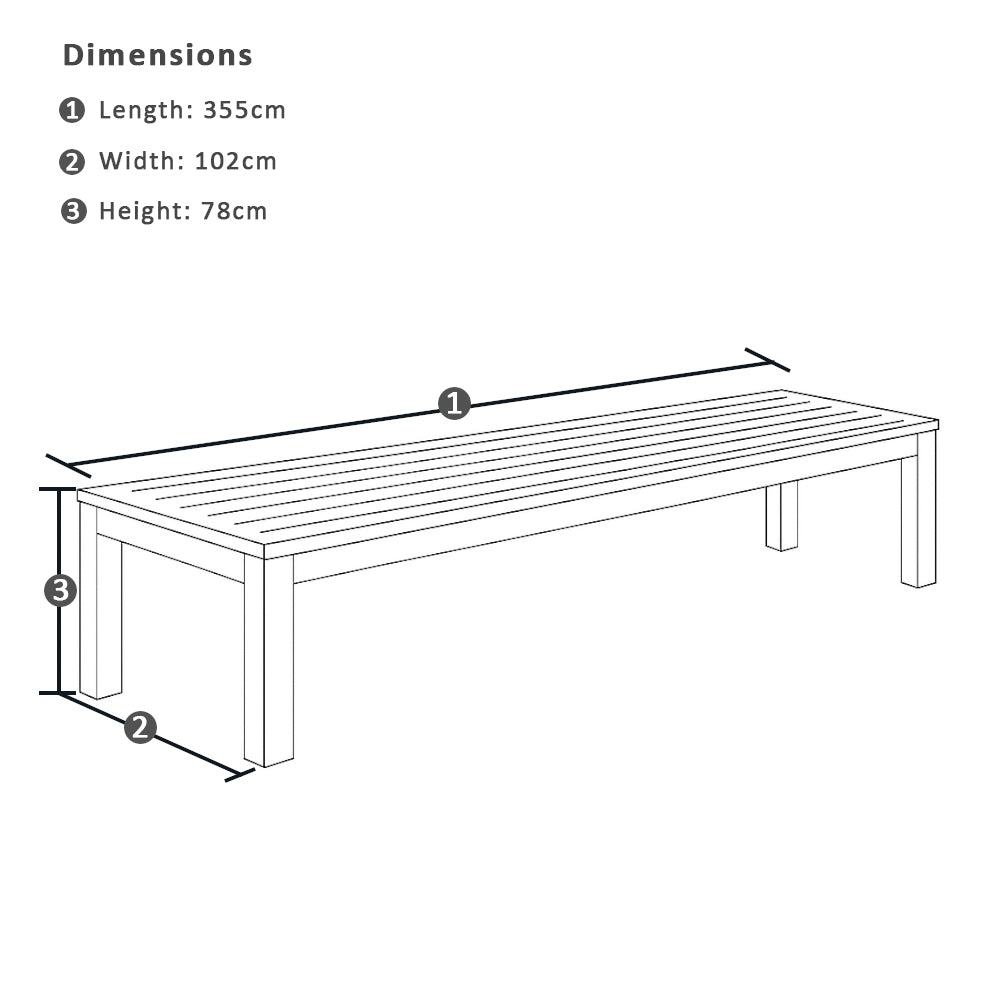 Santorini 3.55m Outdoor Rectangle Aluminium Dining Table with 4 Bench Seats