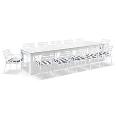 Santorini 3.55m Outdoor Rectangle Aluminium Dining Table With 12 Kansas Chairs