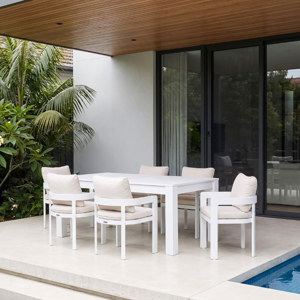 Santorini 1.8m Outdoor Aluminium Dining Setting With 6x Marlo Chairs