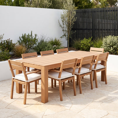 Entertainer 2.45m Outdoor Aluminium Dining Table with 8 Santorini Chairs