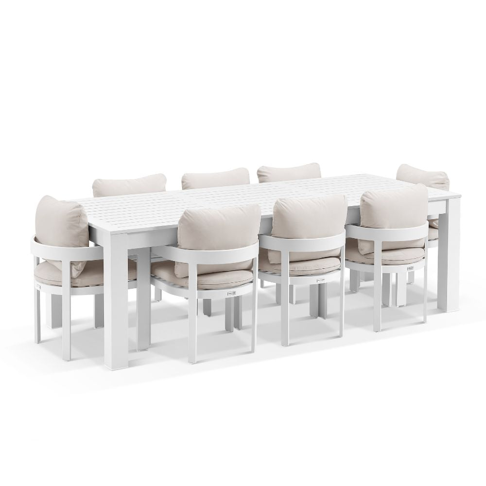 Santorini 2.5m Outdoor Aluminium Dining Setting With 8x Marlo Chairs
