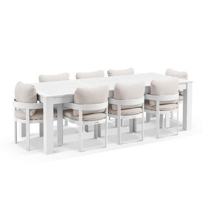 Santorini 2.5m Outdoor Aluminium Dining Setting With 8x Marlo Chairs