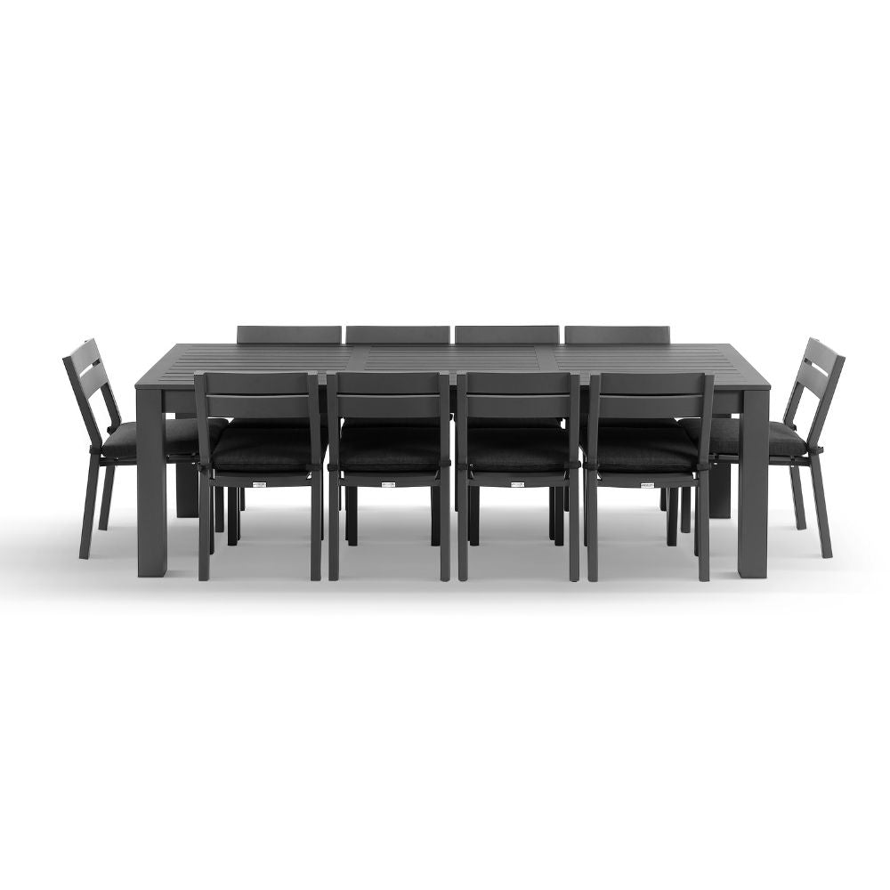 Santorini 2.5m Outdoor Aluminium Dining Setting With 10x Armless Chairs