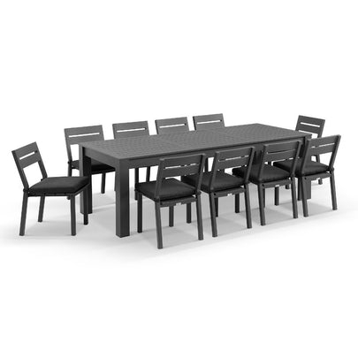 Santorini 2.5m Outdoor Aluminium Dining Setting With 10x Armless Chairs