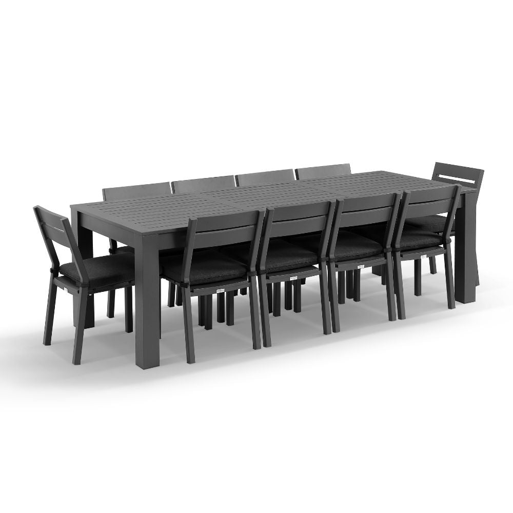 Santorini 2.5m Outdoor Aluminium Dining Setting With 10x Armless Chairs