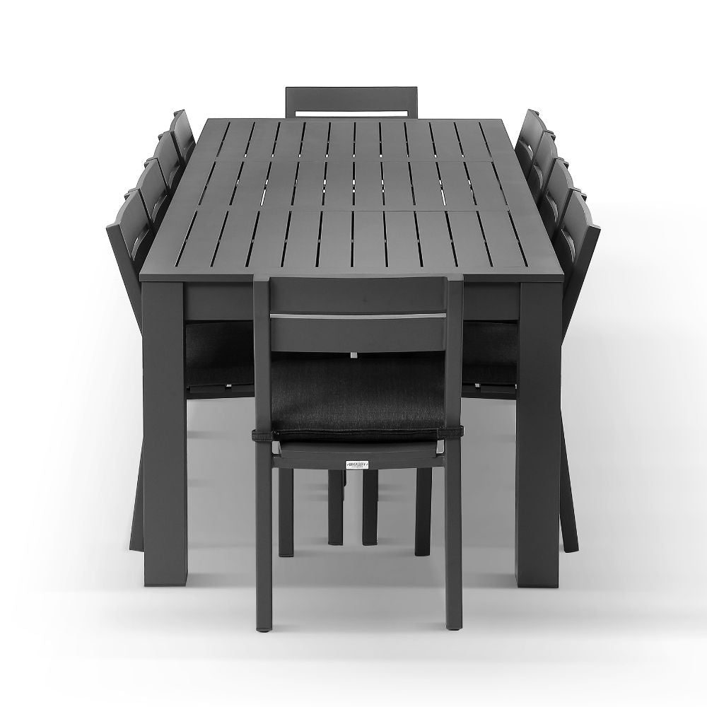 Santorini 2.5m Outdoor Aluminium Dining Setting With 10x Armless Chairs
