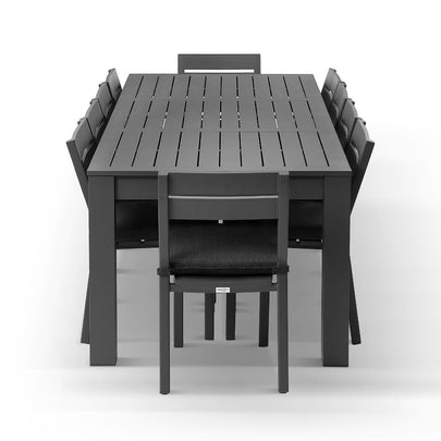 Santorini 2.5m Outdoor Aluminium Dining Setting With 10x Armless Chairs
