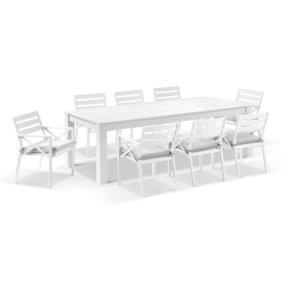 Santorini 2.5m Outdoor Rectangle Aluminium Dining Table with 8 Kansas Chairs