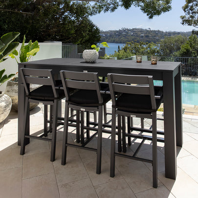 Santorini Outdoor Aluminium 2m Bar Table with 6 Bar stools