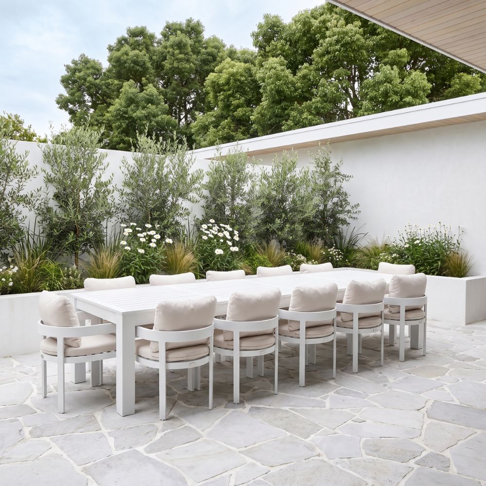Santorini 3.55m Outdoor Aluminium Dining Setting With 12x Marlo Chairs