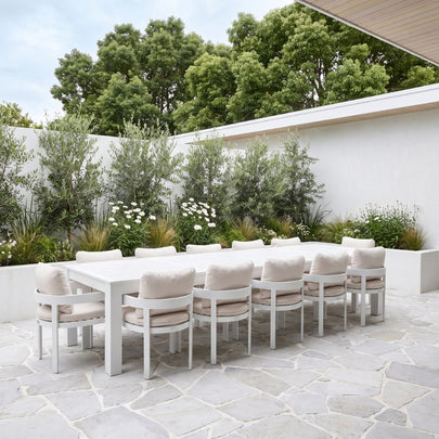 Santorini 3.55m Outdoor Aluminium Dining Setting With 12x Marlo Chairs