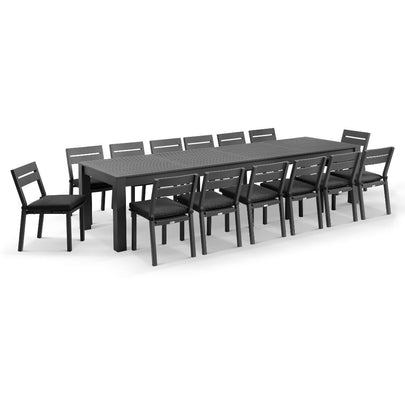 Santorini 3.55m Outdoor Aluminium Dining Setting With 14x Armless Chairs