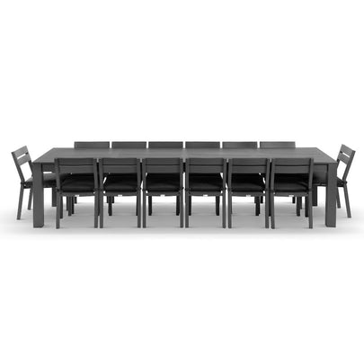 Santorini 3.55m Outdoor Aluminium Dining Setting With 14x Armless Chairs
