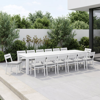 Santorini 3.55m Outdoor Aluminium Dining Setting With 14x Armless Chairs