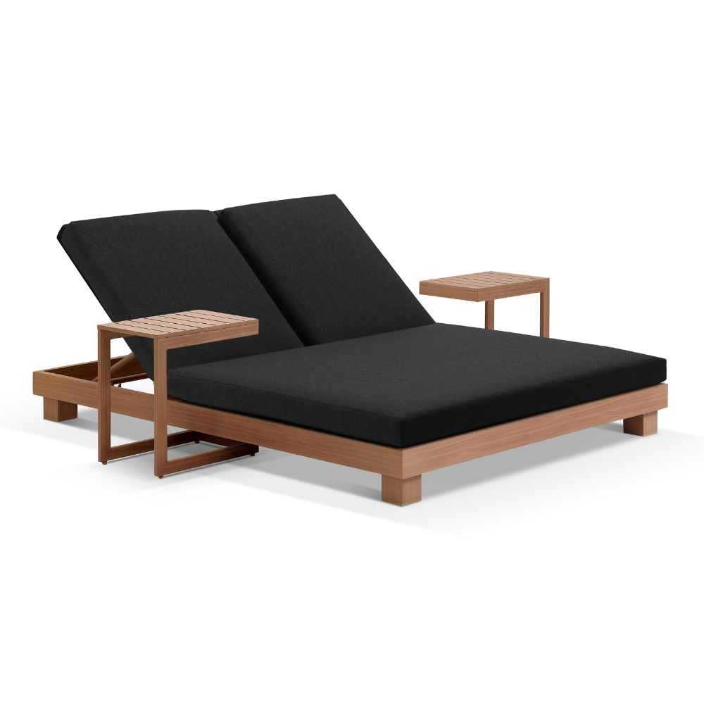 Santorini Aluminium Double Sun Lounge w/ 2x Santorini Side Table Set