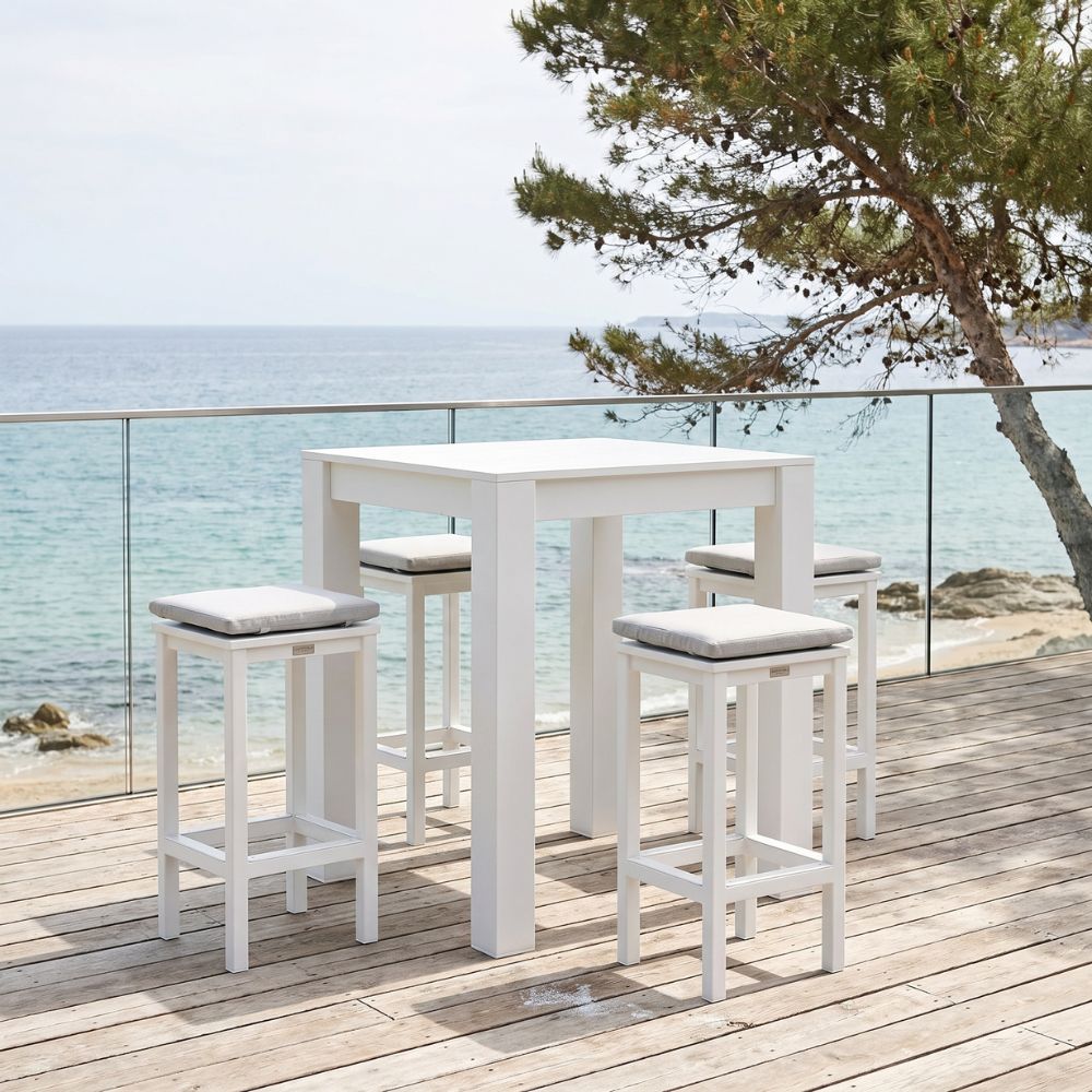 Santorini Outdoor Square Bar Table with 4 Avoca Bar Stools