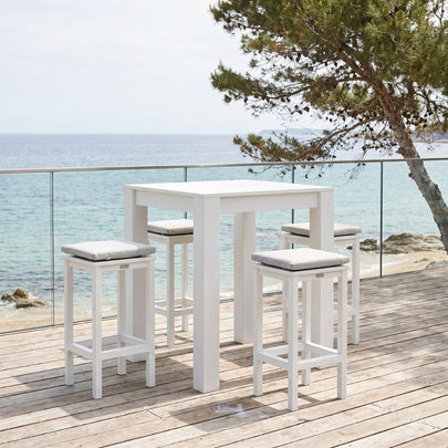 Santorini Outdoor Square Bar Table with 4 Avoca Bar Stools