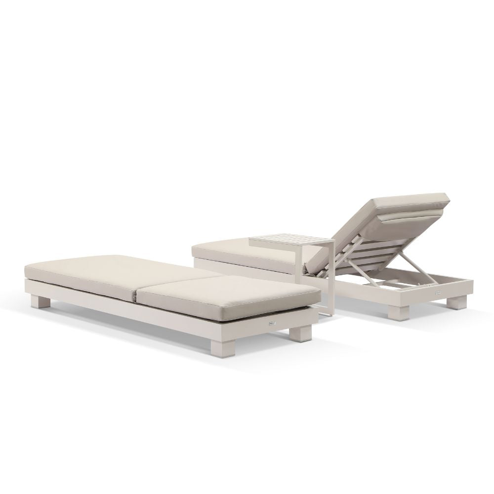 Santorini Aluminium Sun Lounge Set in Light Dune with Side Table