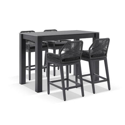 Hugo Ceramic 1.5m Aluminium Bar Table with 4x Hugo Rope Stools
